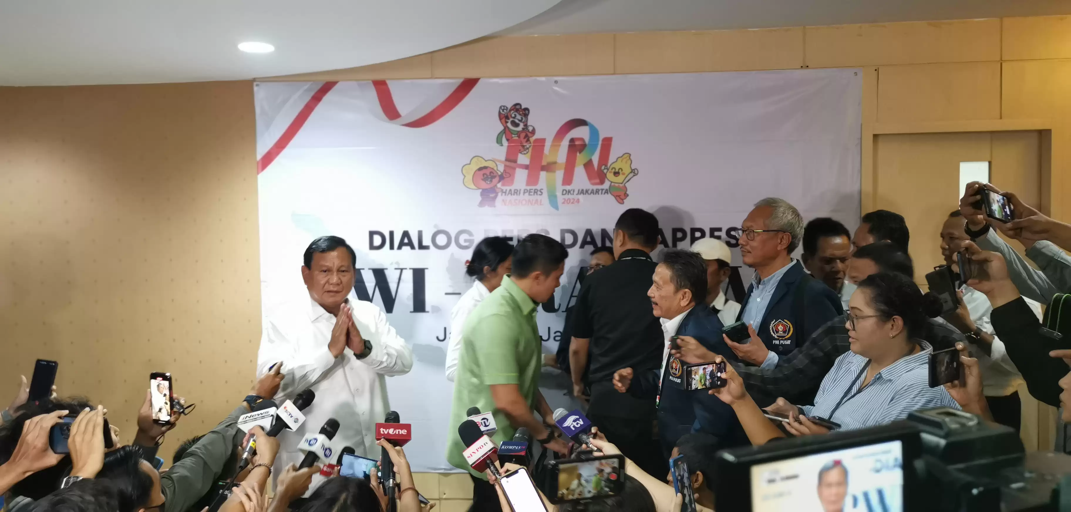 Calon Presiden Nomor Urut 2, Prabowo Subianto usai menghadiri diskusi bersama PWI (Foto: MI/Dhanis)