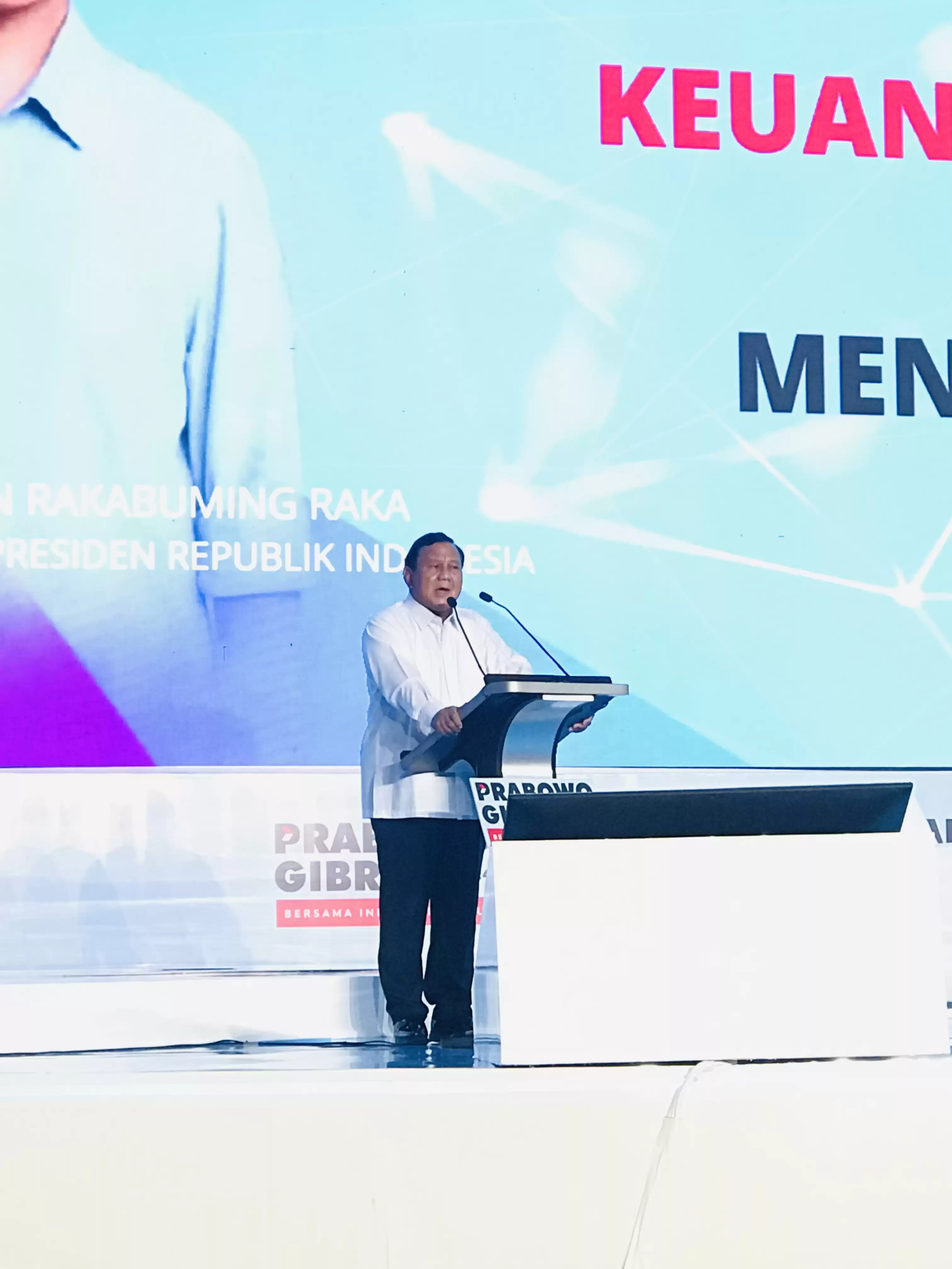 Calon presiden no urut 02 Prabowo Subianto dalam Acara Diskusi Industri Keuangan dan Pasar Modal Dalam Road Map Menuju Indonesia Emas, Jakarta, Senin (29/1). (Foto: MI/ Zefry)