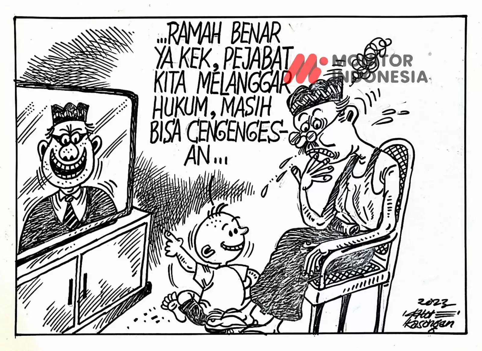 Karikatur - Ilustrasi - Melanggar hukum tetapi cengengesan (Monitorindonesia.com)