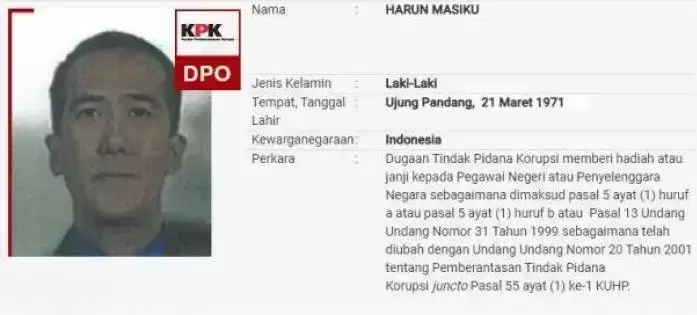 Harun Masiku DPO KPK (Foto: MI/Website KPK)