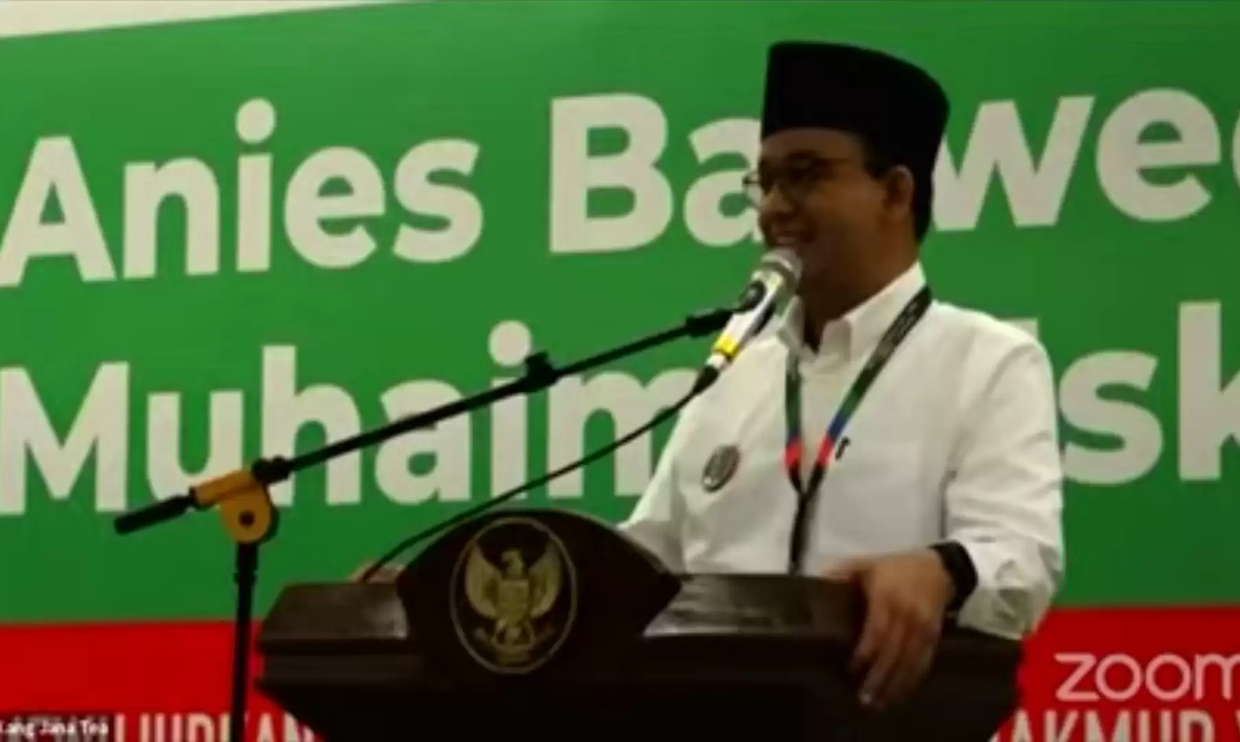 Tangkapan Layar Virtual - Anies Baswedan saat Memberikan Sambutan di acara Deklarasi HMI di Jakarta, Rabu (27/12).