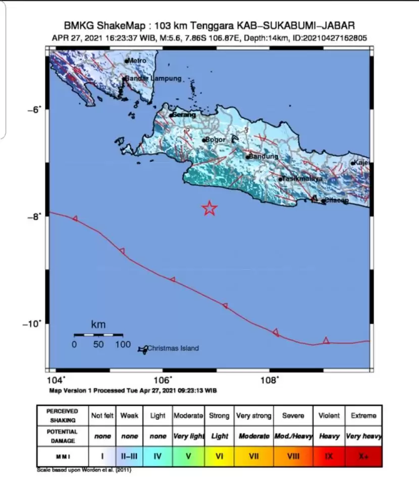 Peta gempa bumi guncang Sukabumi Jawa Barat (Foto: Ilustrasi)