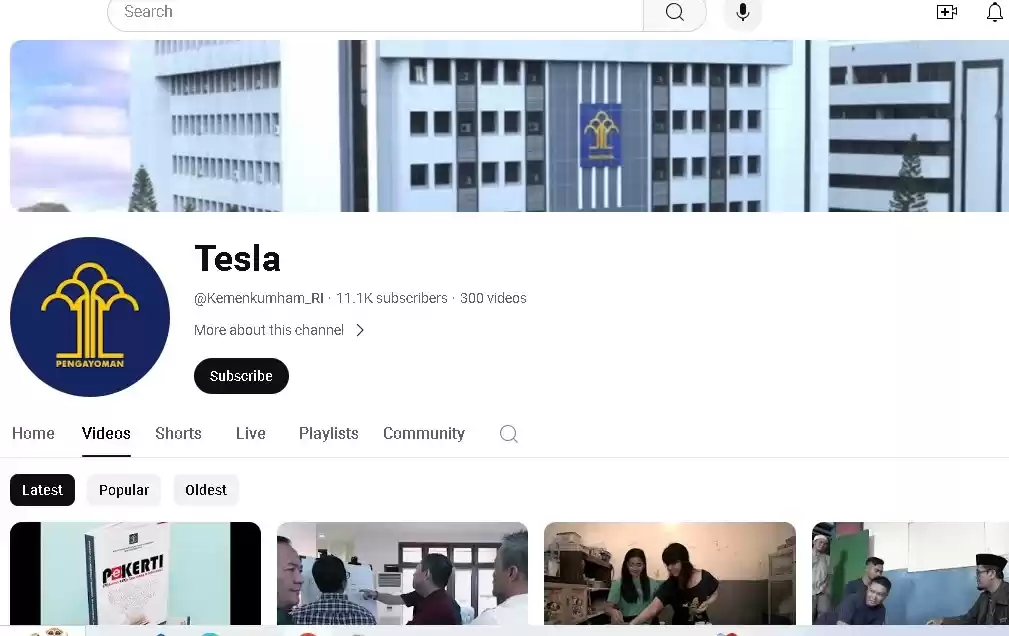 Akun Youtube Kemenkumham RI berubah nama jadi Tesla