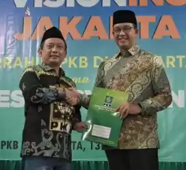 Mantan Gubernur DKI Jakarta Anies Baswedan, menerima rekomendasi sebagai bakal calon gubernur dari PKB Jakarta di Kantor DPW PKB, Jakarta, Kamis (13/6/2024). (Foto: Repro ANTARA)