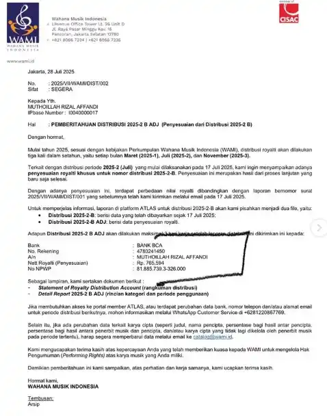 Musisi Ari Lasso meminta pihak Wahana Musik Indonesia (WAMI) melakukan audiensi secara terbuka terkait persoalan royalti.