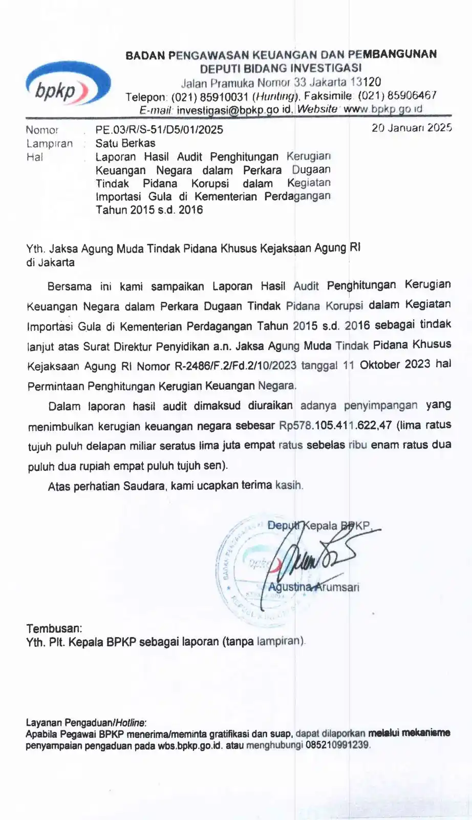 Perhitungan kerugian negara dalam kasus dugaan korupsi impor gula yang menyeret Tom Lembong (Foto: Dok MI/Istimewa)