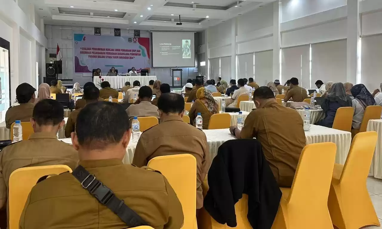 BPBJ Provinsi Maluku Utara menyelenggarakan sosialisasi terkait Evaluasi Pengumuman RUP dan Diseminasi Pelaksanaan Pengadaan Barang/Jasa, di Hotel Emerald Ternate, Selasa (28/5/2024) (Foto: MI/Ist)