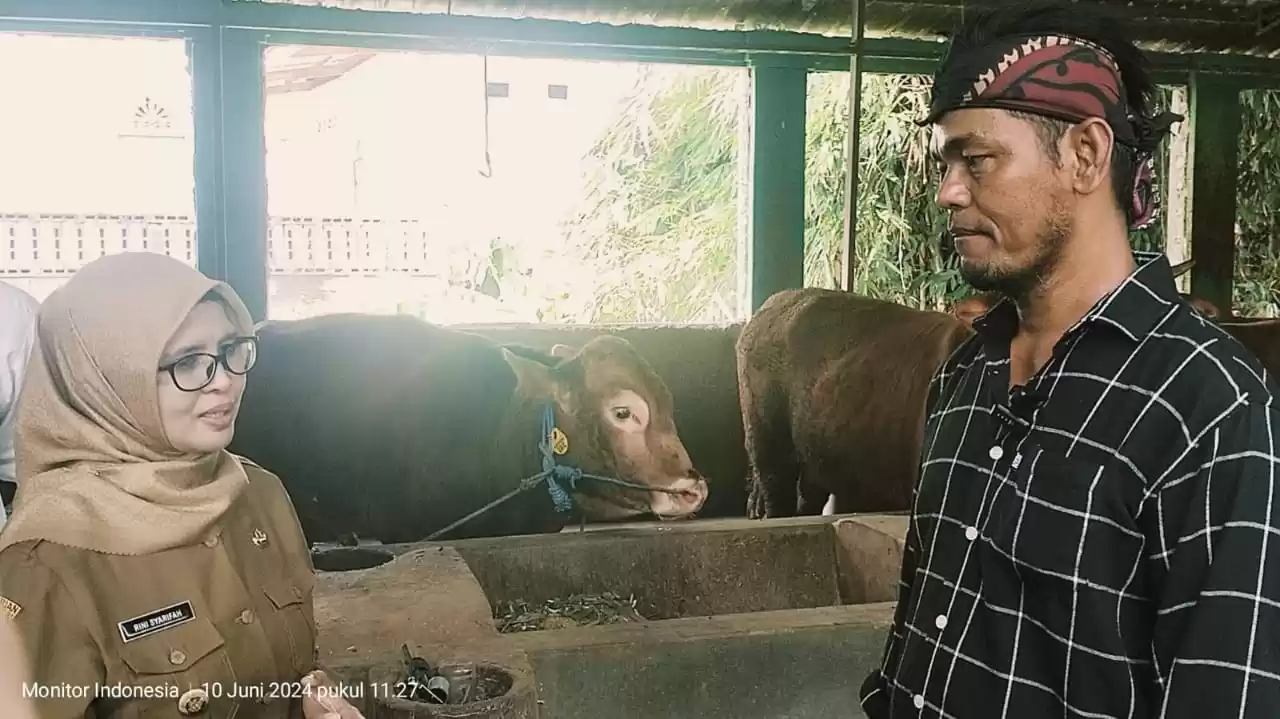 Monev Bupati Blitar Rini Syarifah berdialog dengan pemilik peternakan Angles Farm, Bonawan di Kecamatan Talun (Foto: Dok MI/JK)