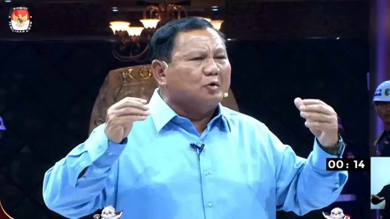 Prabowo Subianto pada Debat Pertama Capres 2024 di Kantor KPU RI (Foto: Tangkapan Layar Youtube KPU )