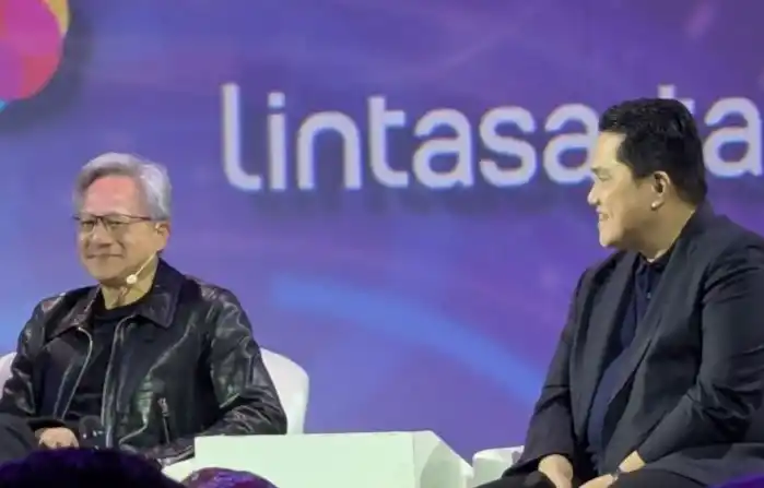 CEO Nvidia Jensen Huang (kiri) dan Menteri BUMN Erick Thohir (Foto: Antara)