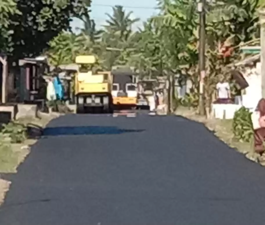 Pelaksanaan pekerjaan perbaikan jalan di Desa Gondanglegi Wetan Kecamatan Gondanglegi Kabupaten Malang. (Foto: MI/Rina Sugeng Yuliani)