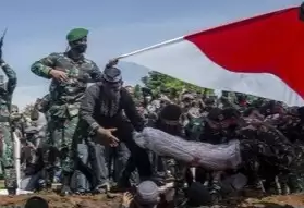 Pemakaman anggota TNI yang tewas ditembak KKB (Foto: MI/Ant)