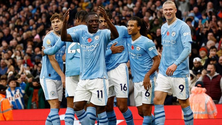 Selebrasi Jeremy Doku di laga Manchester City vs Bournemouth (Foto: Reuters)