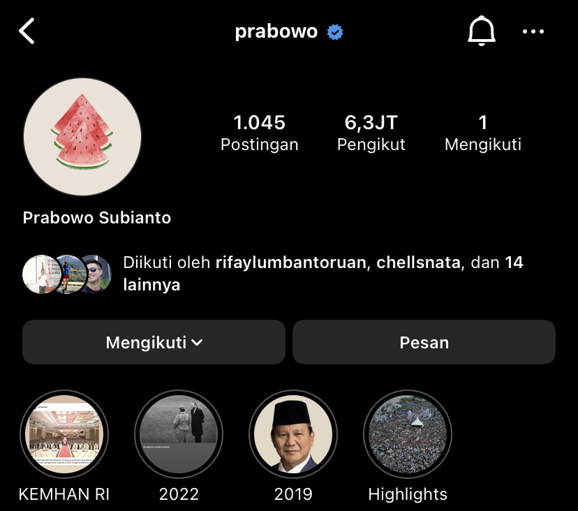 Instagram Prabowo Subianto [Foto: Tangkapan Layar]