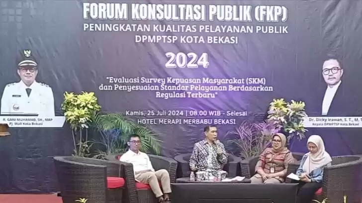 Forum Konsultasi Publik (FKP) meningkatkan kualitas pelayanan publik oleh DPMPTSP Kota Bekasi di Hotel Merapi Merbabu Bekasi (Foto: Hms)