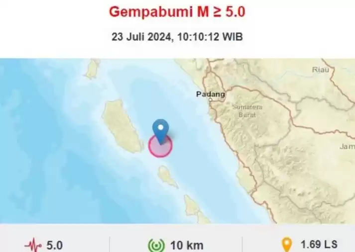 BMKG mencatat gempa M5,0 guncang Mentawai. (Foto: Antara)