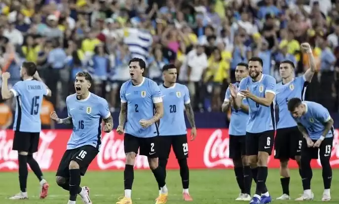 Pemain timnas Uruguay merayakan kemenangan adu penalti atas Brazil.(Foto: Antara)