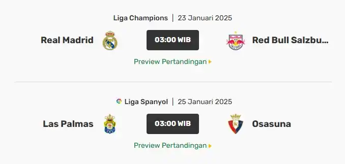 Jadwal pertandingan selanjutnya