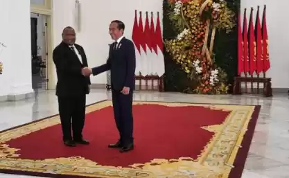 Perdana Menteri (PM) Papua Nugini James Marape bertemu dengan Presiden Joko Widodo (Jokowi) di Istana Kepresidenan Bogor pada Senin (15/7/2024).