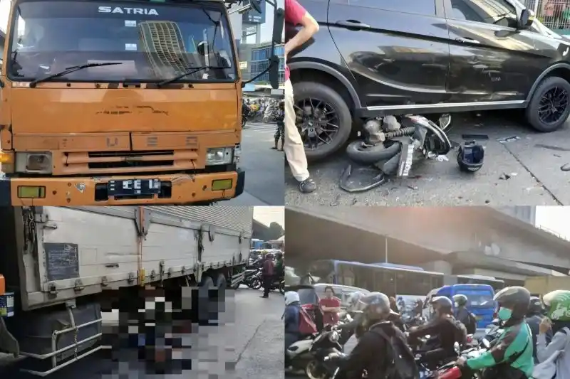 Sebuah truk menabrak sejumlah kendaraan di lampu merah (TL) Slipi, Jakarta Barat, Selasa (26/11/2024). [Foto: X/@tmcpoldametro]