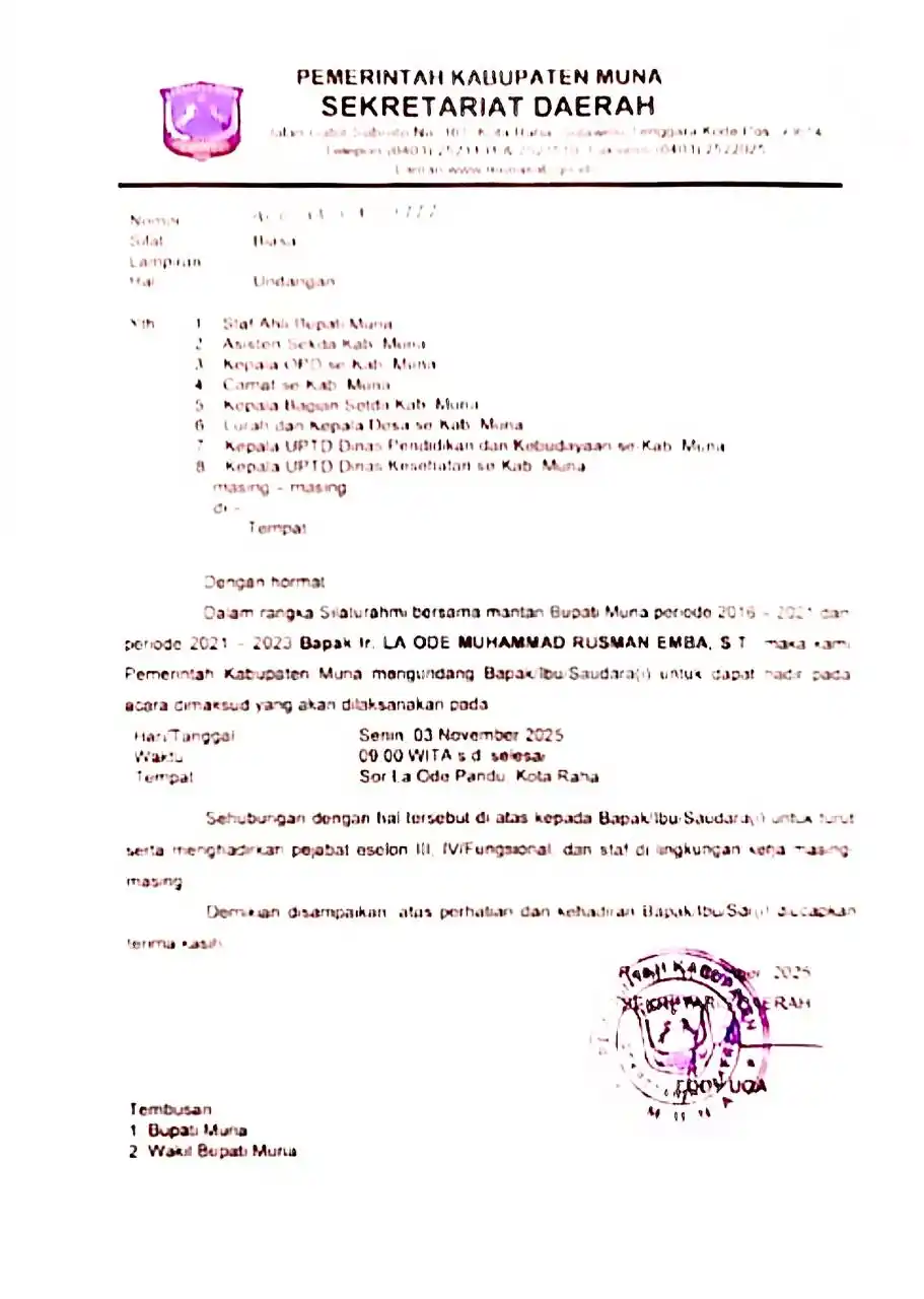 Desakan ini muncul setelah beredarnya undangan resmi dari Sekda Muna kepada para pejabat daerah untuk menghadiri acara silaturahmi dengan mantan Bupati Muna, yang baru saja bebas dari hukuman penjara atas kasus korupsi.