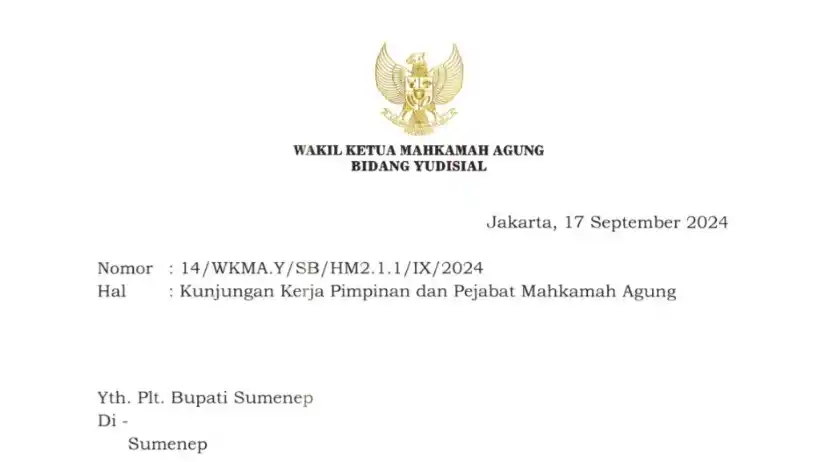 Surat Kunjungan Kerja (Kunker) Ketua Mahkamah Agung (MA), Sunarto bersama makelar kasus (markus)  Zarof Ricar yang kini tersangka Kejaksaan Agung (Kejagung) (Foto: Dok MI/Ist)
