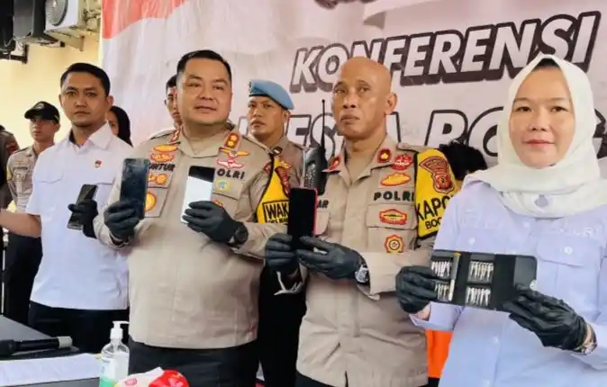 Konferensi pers kasus pencurian dengan kekerasan oleh Polresta Bogor Kota. (Foto: Antara)