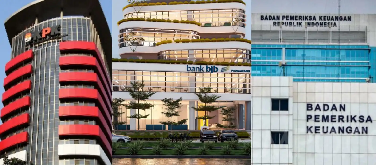 Gedung KPK (kiri), Gedung Bank BJB (tengan) dan Gedung BPK RI (kanan) (Foto: Kolase MI/Aswan/Diolah dari berbagai sumber)