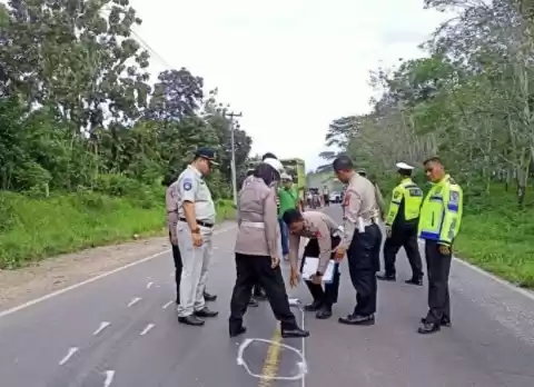Polisi melakukan olah Tempat Kejadian Perkara (TKP) kecelakaan maut di Jalinteng Kabupaten OKU. (Foto: ANTARA)