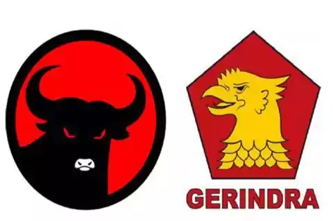 Kolase Logo Partai Demokrasi Indonesia Perjuangan (PDIP) dan Partai Gerindra