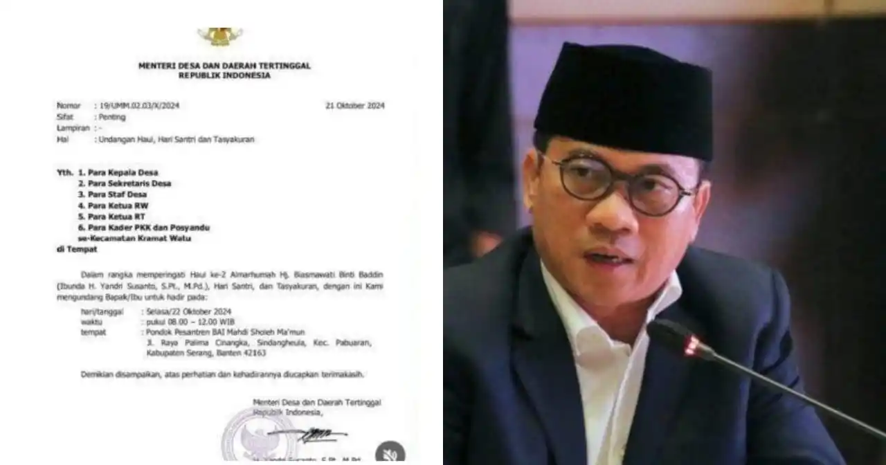 Mendes PDT Yandri Susanto gunakan kop kementerian untuk keperluan pribadi (Foto: Dok MI)