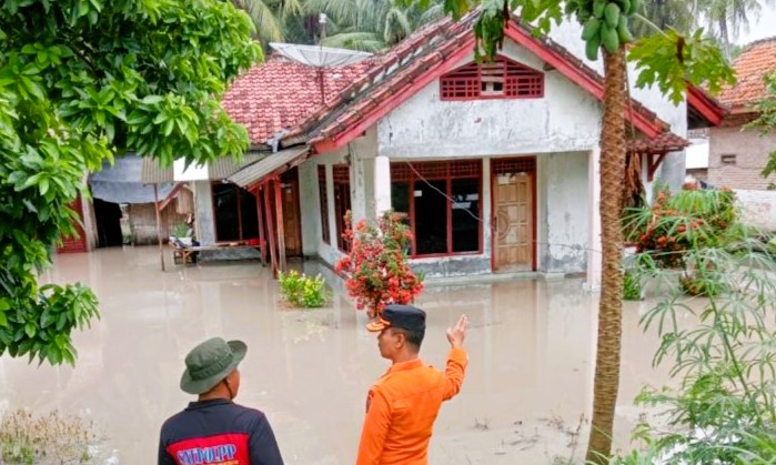 Kepala pelaksana BPBD, Kabupaten Lampung Selatan, Ariswandi melakukan pendataan rumah warga terdampak banjir. (Foto: ANTARA)