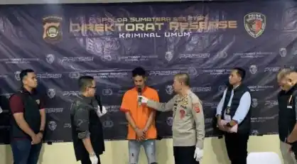 Konfrensi pers Polda Sumsel kasus pembunuhan wanita hamil di Palembang ( Foto: Antara)