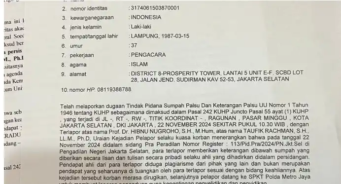 Pengacara Thomas Trikasih Lembong melaporkan dua saksi ahli yang dihadirkan oleh pihak Kejaksaan dalam sidang praperadilan di Pengadilan Negeri Jakarta Selatan [Foto: Repro]