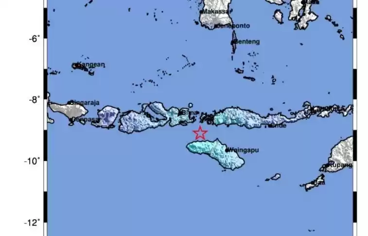 Peta pusat gempa M5,3 di wilayah Kabupaten Sumba Barat, NTT. (Foto: Antara)