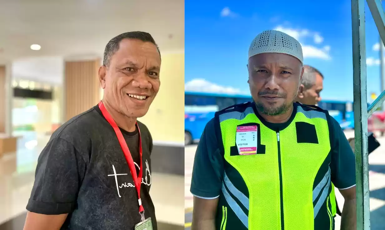 Kabid Lalu Lintas dan Angkutan Jalan (LLAJ) Dishub Malut Fudhail Rahman Kamarudin (kanan kaos hitam) dan Koordinator Angkutan Sahara Kemal Kambey (kiri) (Foto: MI/RD)