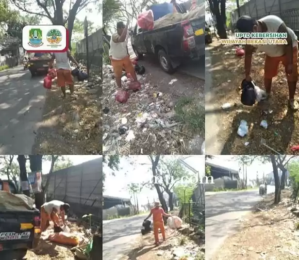 Petugas kebersihan Dinas LH Kota Bekasi sedang membersihkan sampah (Foto: Dinas LH Kota Bekasi)