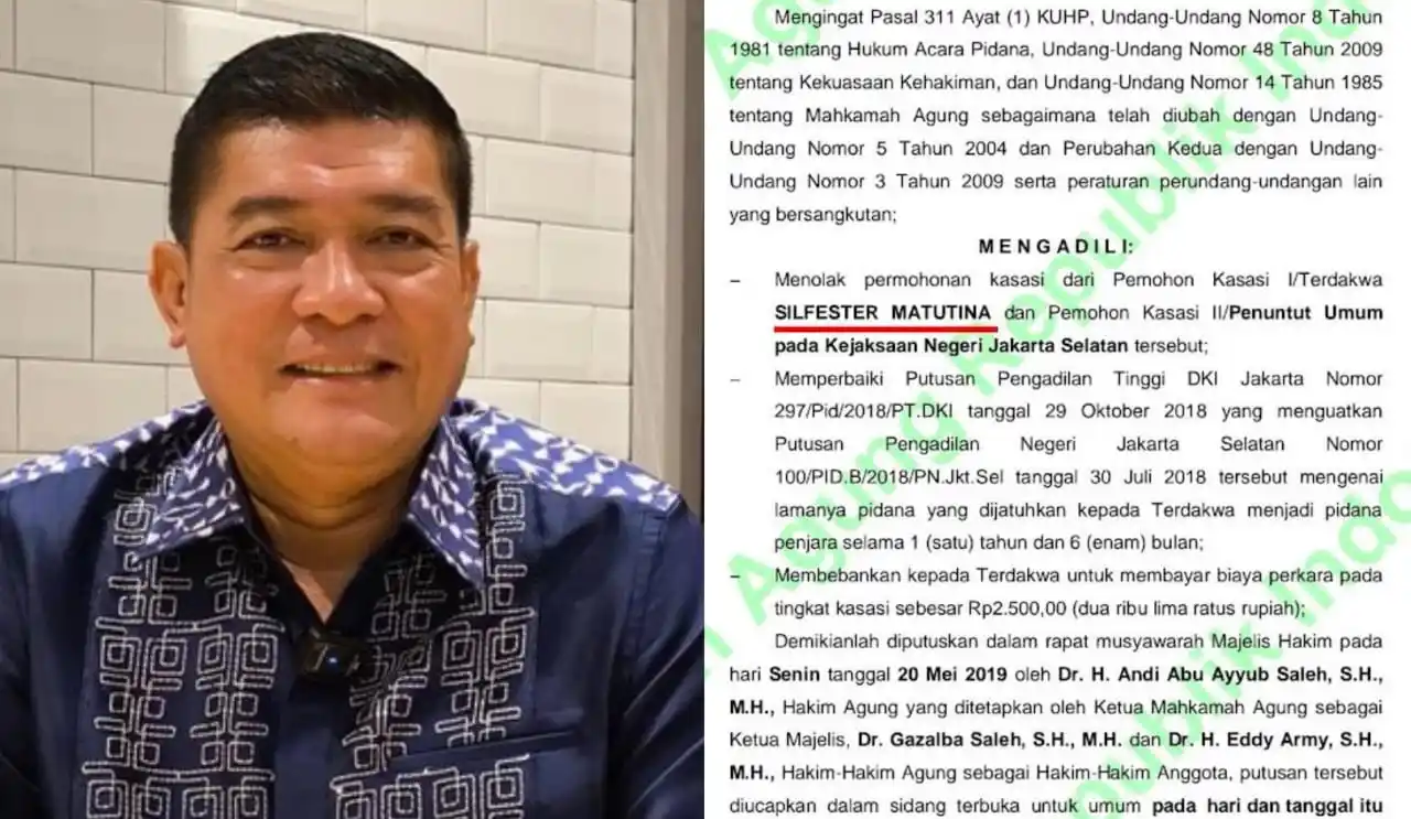Silfester Matutina akan Dieksekusi Kejari Jaksel soal Kasus Fitnah JK: 1,5 Tahun Penjara Menanti! Putusan MA Nomor 287 K/Pid/2019 atas terpidana Silfester Matutina dengan hukuman 1 tahun 6 bulan (1,5 tahun) penjara belum juga dieksekusi (Foto: Kolase MI)