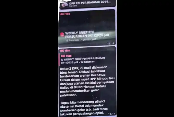 Tangkapan layar berisi pesan yang diduga berasal dari Sekjen PDIP Hasto Kristiyanto (Foto: Istimewa)