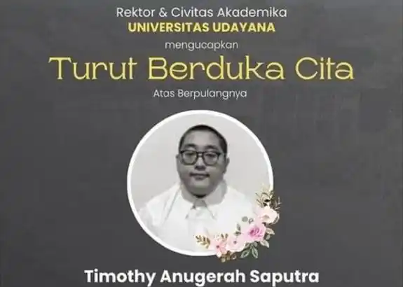 Viral! Mahasiswa Unud Timothy Anugerah Diduga Bunuh Diri akibat Perundungan Timothy Anugerah Saputra (22), Mahasiswa Universitas Udayana Bali diduga Bunuh Diri akibat Perundungan (Foto: Instagram)