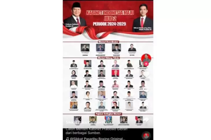Unggahan poster formasi kabinet Indonesia Maju Jilid 2, ada Mahfud Md, Anies dan Ganjar (Foto: TikTok)