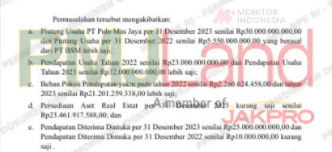 Badan Pemeriksa Keuangan (BPK) mengungkap penyajian dampak transaksi atas kerja sama jual beli bangunan PMJLand Tower dengan PT BSM oleh PT Pulo Mas Jaya tidak sesuai Standar Akuntansi Keuangan (SAK).  (Foto: Dok MI)