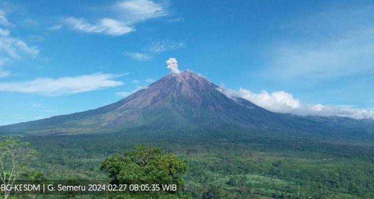 Gunung Semeru erupsi pada Selasa (27/2/2024) pukul 08.04 WIB. (Foto: ANTARA)