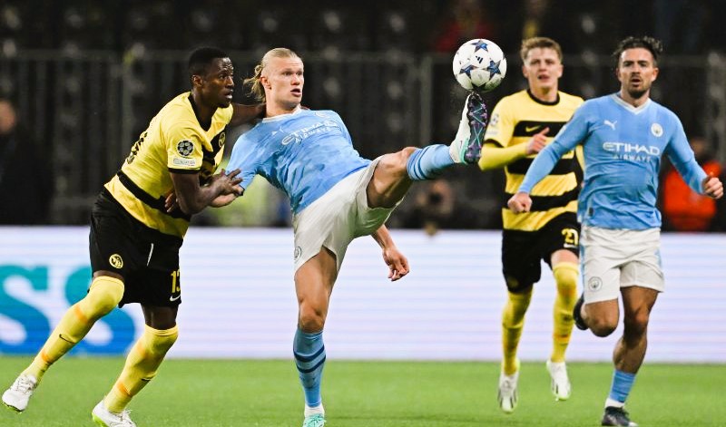 Penyerang Manchester City Erling Haaland. (AFP/FABRICE COFFRINI/FABRICE COFFRINI)
